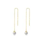 Japanese Akoya White Round Pearl Chain Earrings 14k Yellow Gold